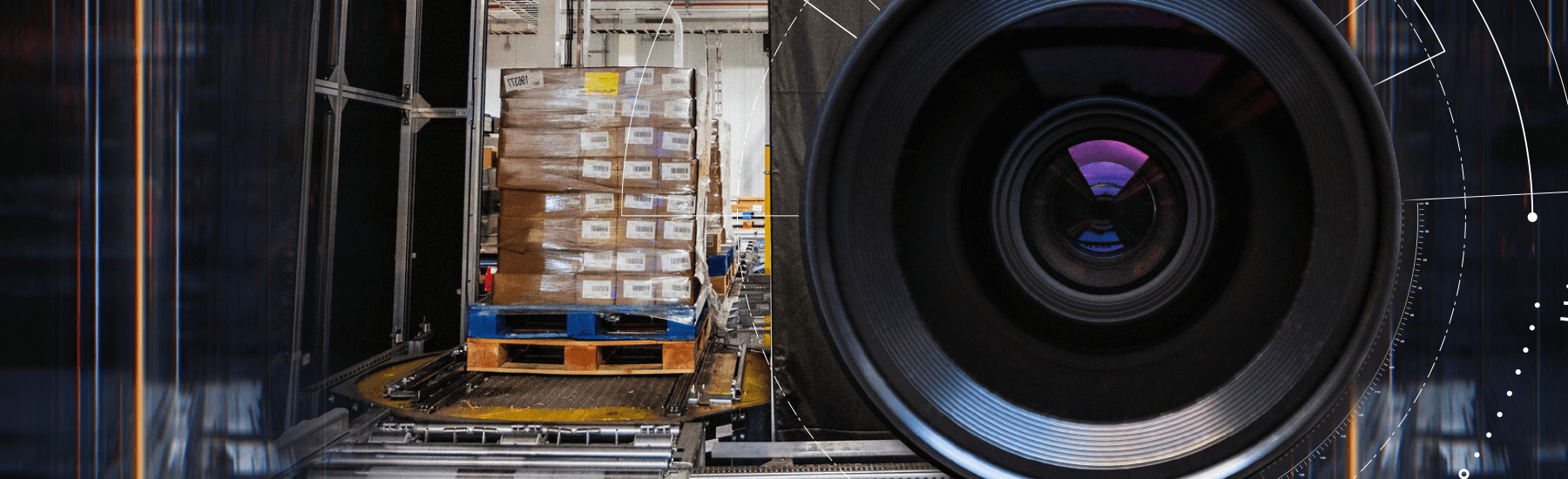 Automated pallet scanning in warehouse with Lineage Eye technology capturing data for supply chain optimisation.