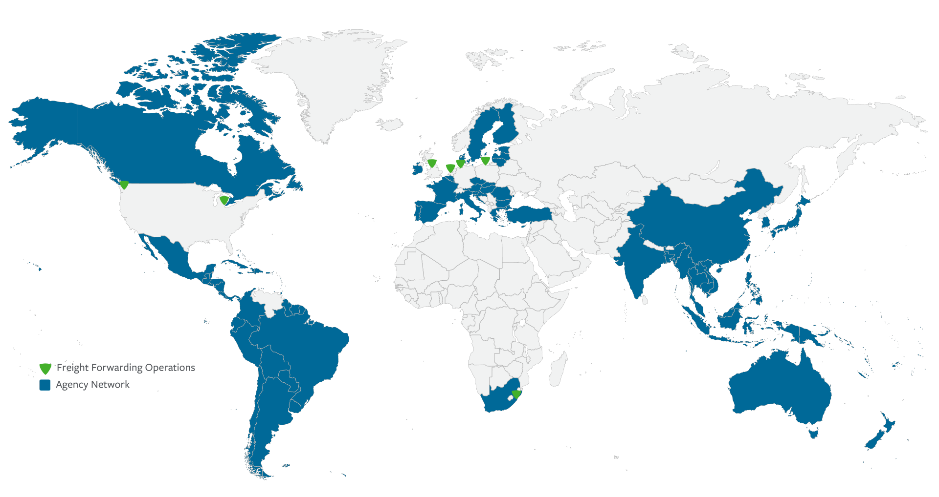 Map showing Lineage’s global customs brokerage coverage