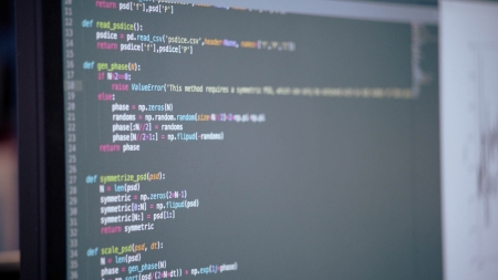 Python code displayed on a computer screen as Lineage’s data science team develops a supply chain optimization model.