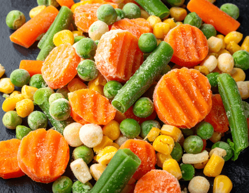 Frozen vegetables with minimal ice crystal formation thanks to Lineage's Blast Freezing services.