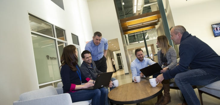 Team members collaborating in the Novi office