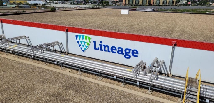Exterior of Lineage cold storage warehouse in Edmonton North, Alberta