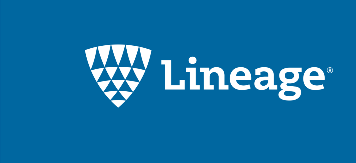 White Lineage logo on a blue background