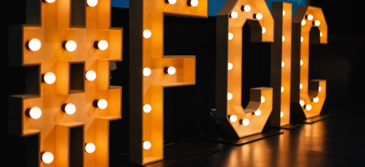 large lighted letters with a hashtag