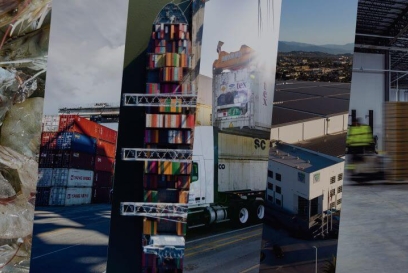 Collage image showcasing the journey of shrimp from ocean to plate. 