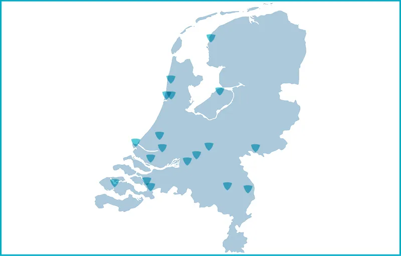 Netherlands map of facilities in the region with map markers