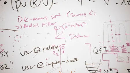 Formulas on a white board showcasing how Lineage's Data Science team solves real-world problems with supply chain engineering.