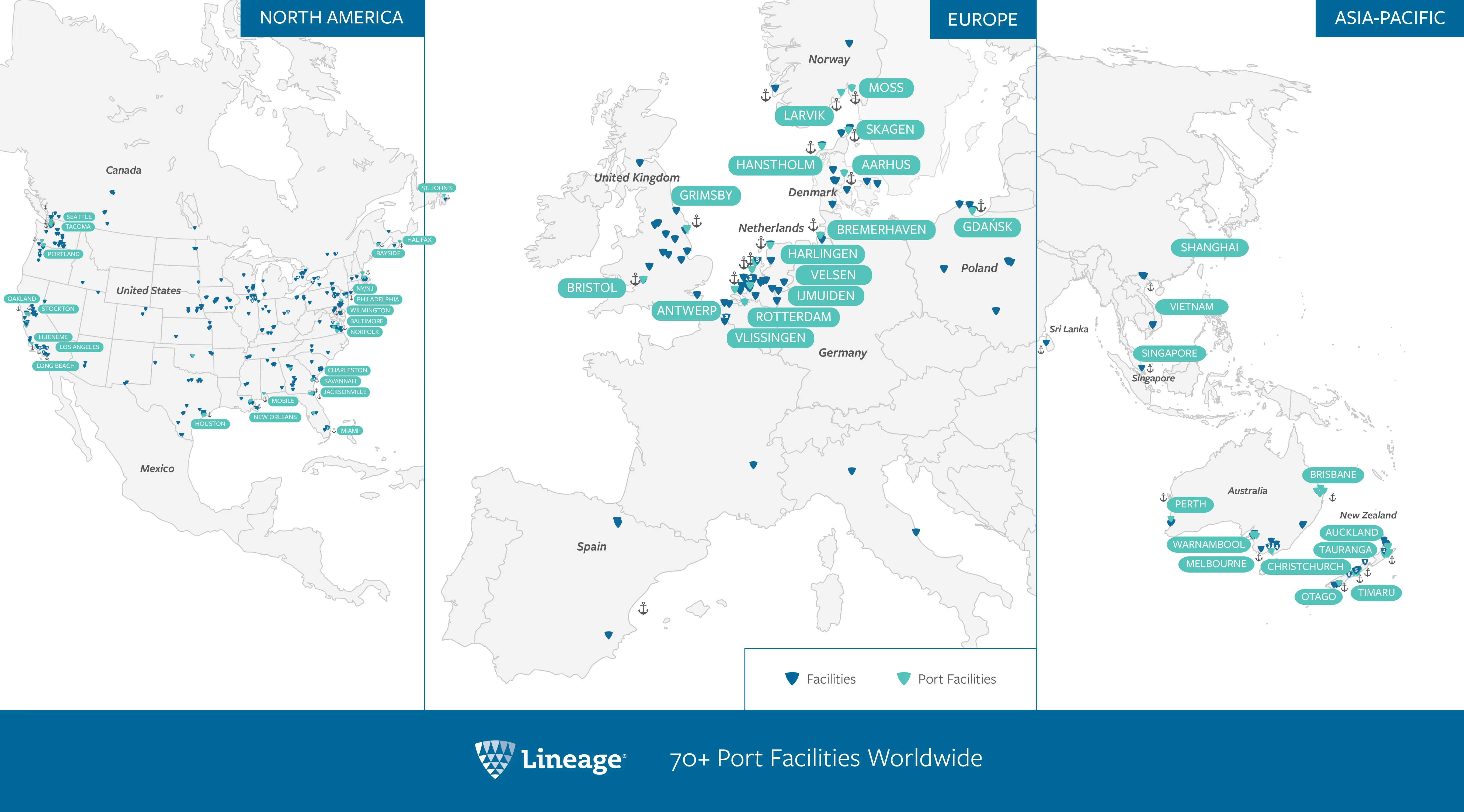world map illustrating Lineage facilities