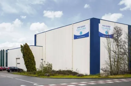 Lineage cold storage warehouse in Venlo, Netherlands with IQF freezing, case picking and backup power generator for product protection.