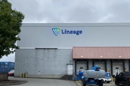 Exterior of Lineage’s cold storage warehouse in Surrey, British Columbia